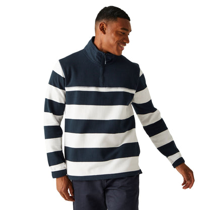 Navy-White - Lifestyle - Regatta Mens Agilno Striped Half Zip Fleece Top