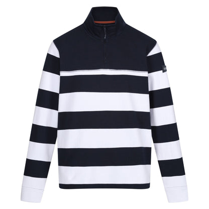 Navy-White - Front - Regatta Mens Agilno Striped Half Zip Fleece Top