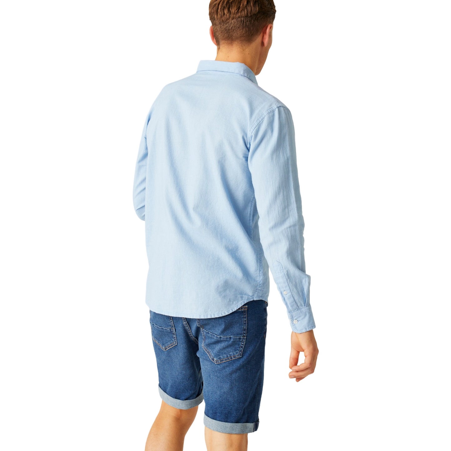 Powder Blue - Pack Shot - Regatta Mens Babbinswood Linen Shirt
