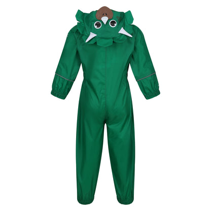 Jellybean Green - Back - Regatta Childrens-Kids Charco Stompy The Dinosaur Waterproof Puddle Suit