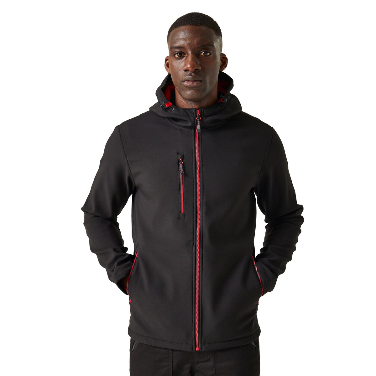 Black-Classic Red - Side - Regatta Professional Mens 2 Layer Soft Shell Jacket