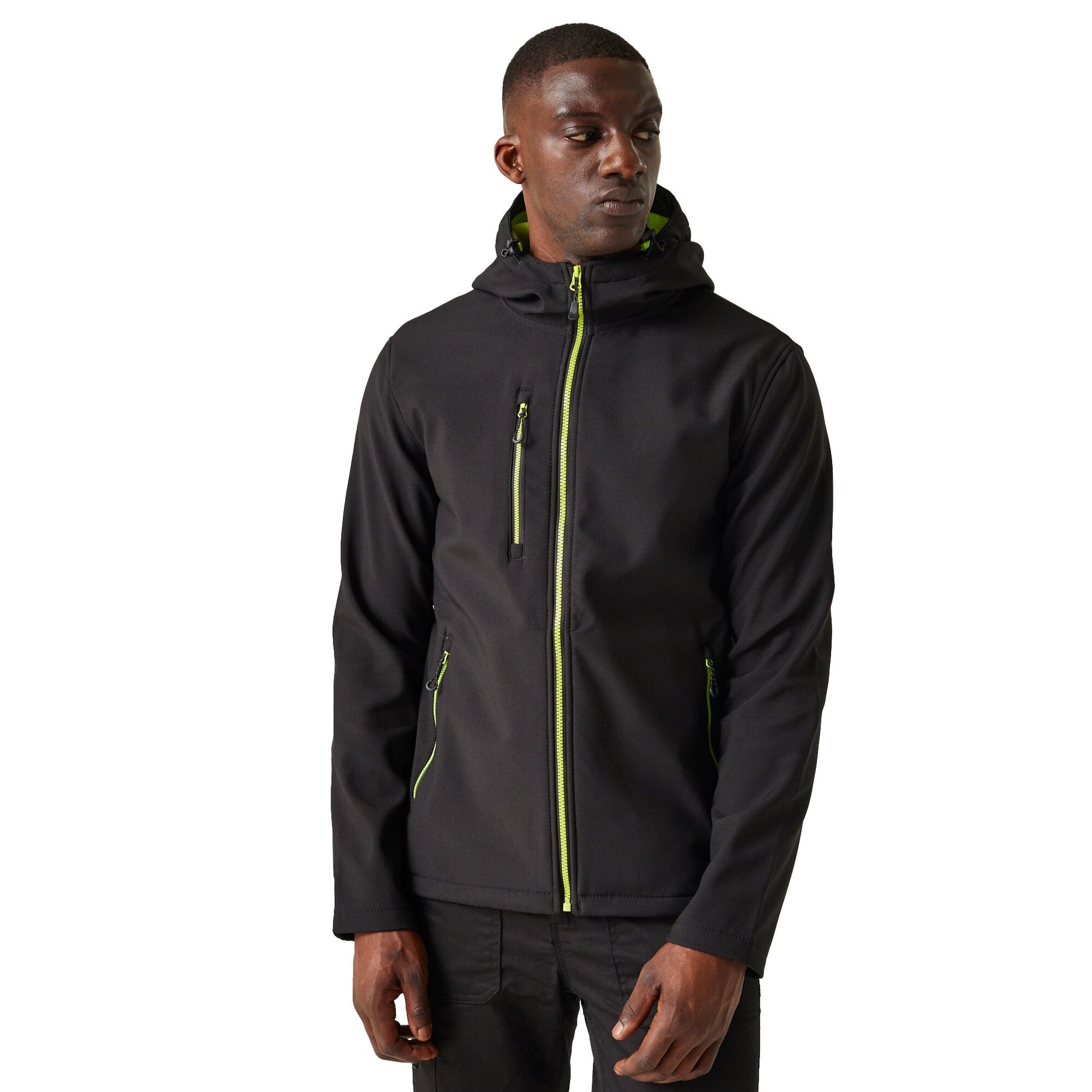 Black-Lime Green - Side - Regatta Professional Mens 2 Layer Soft Shell Jacket