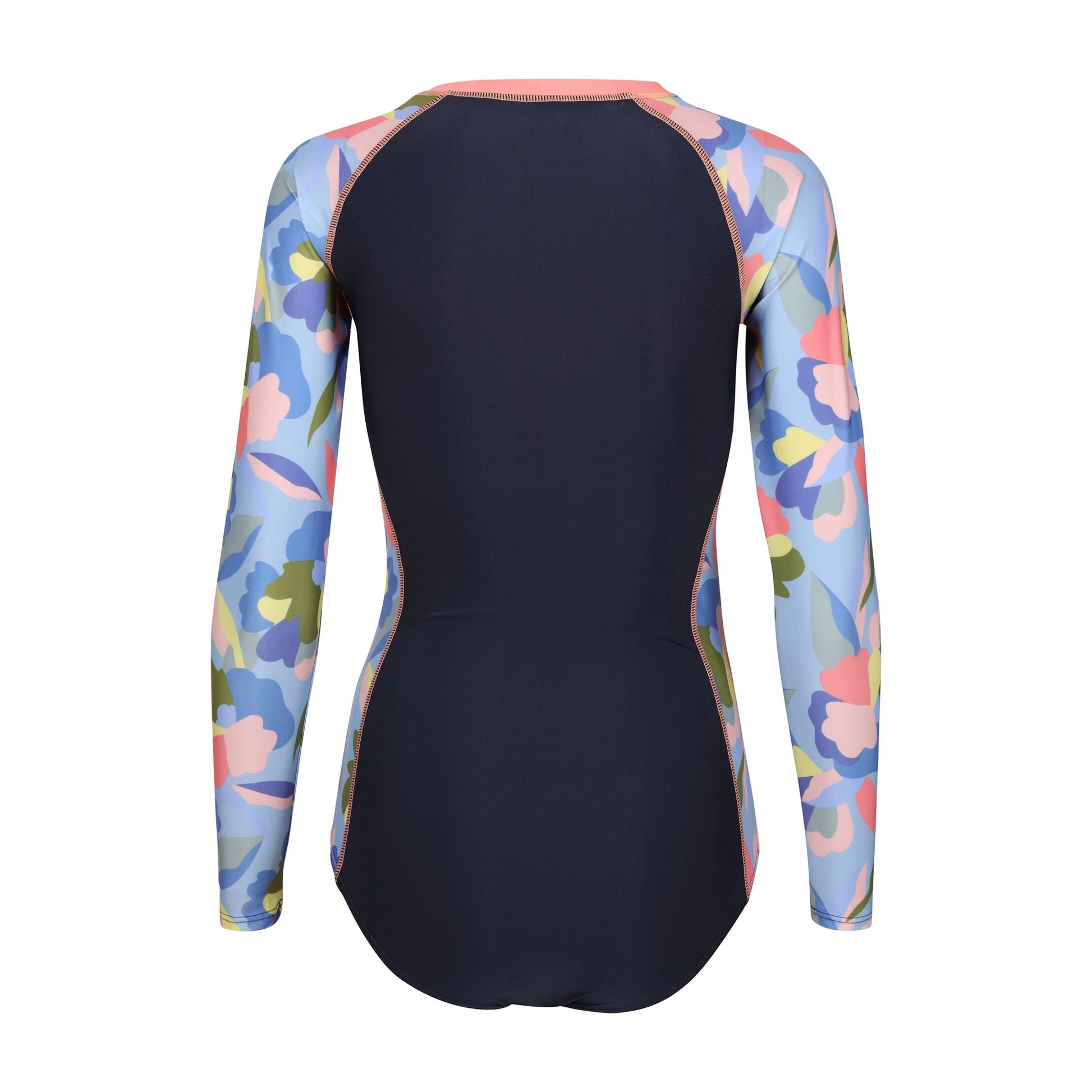 Navy - Back - Regatta Womens-Ladies Willowfield Abstract Floral Long-Sleeved One Piece Swimsuit