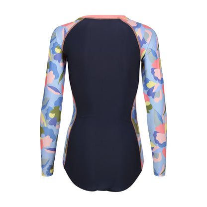 Navy - Back - Regatta Womens-Ladies Willowfield Abstract Floral Long-Sleeved One Piece Swimsuit