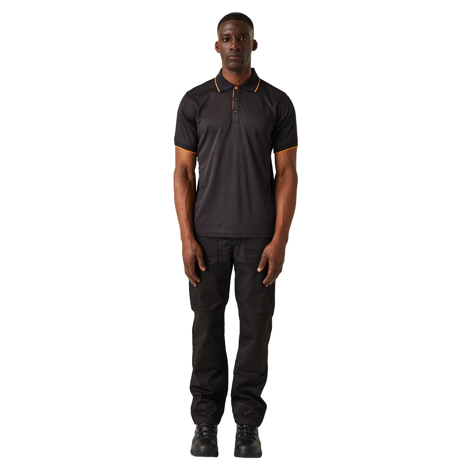 Black-Orange Pop - Pack Shot - Regatta Professional Mens Short-Sleeved Polo Shirt