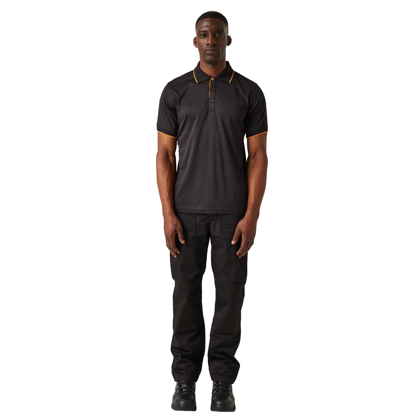 Black-Orange Pop - Pack Shot - Regatta Professional Mens Short-Sleeved Polo Shirt