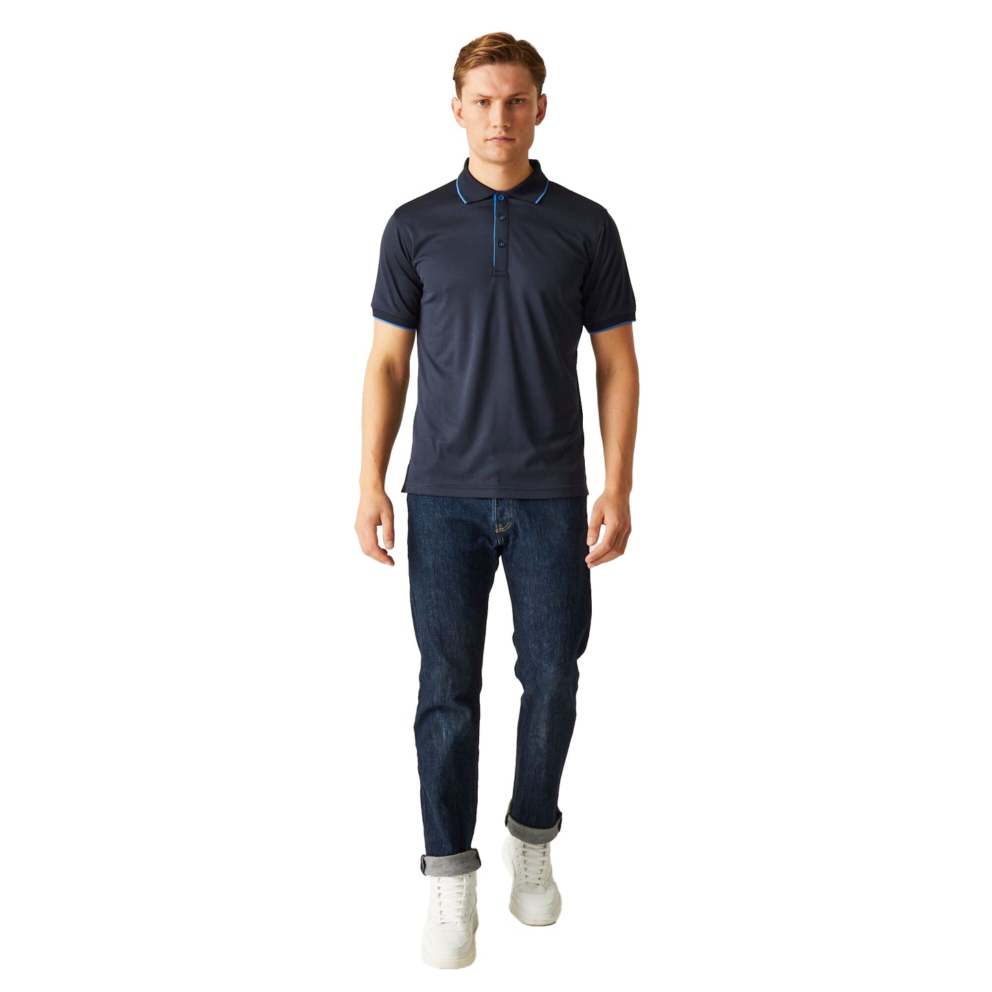 Navy-French Blue - Pack Shot - Regatta Professional Mens Short-Sleeved Polo Shirt