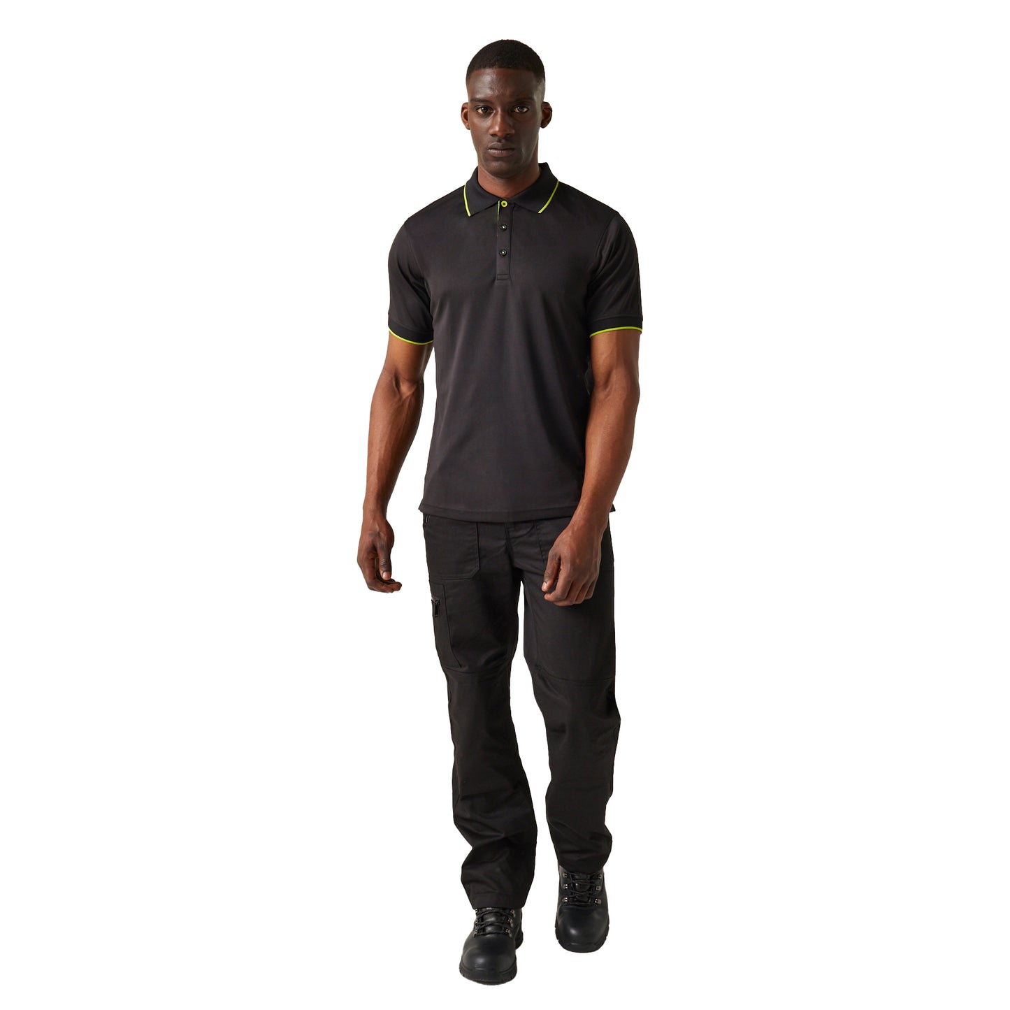 Black-Lime Green - Pack Shot - Regatta Professional Mens Short-Sleeved Polo Shirt