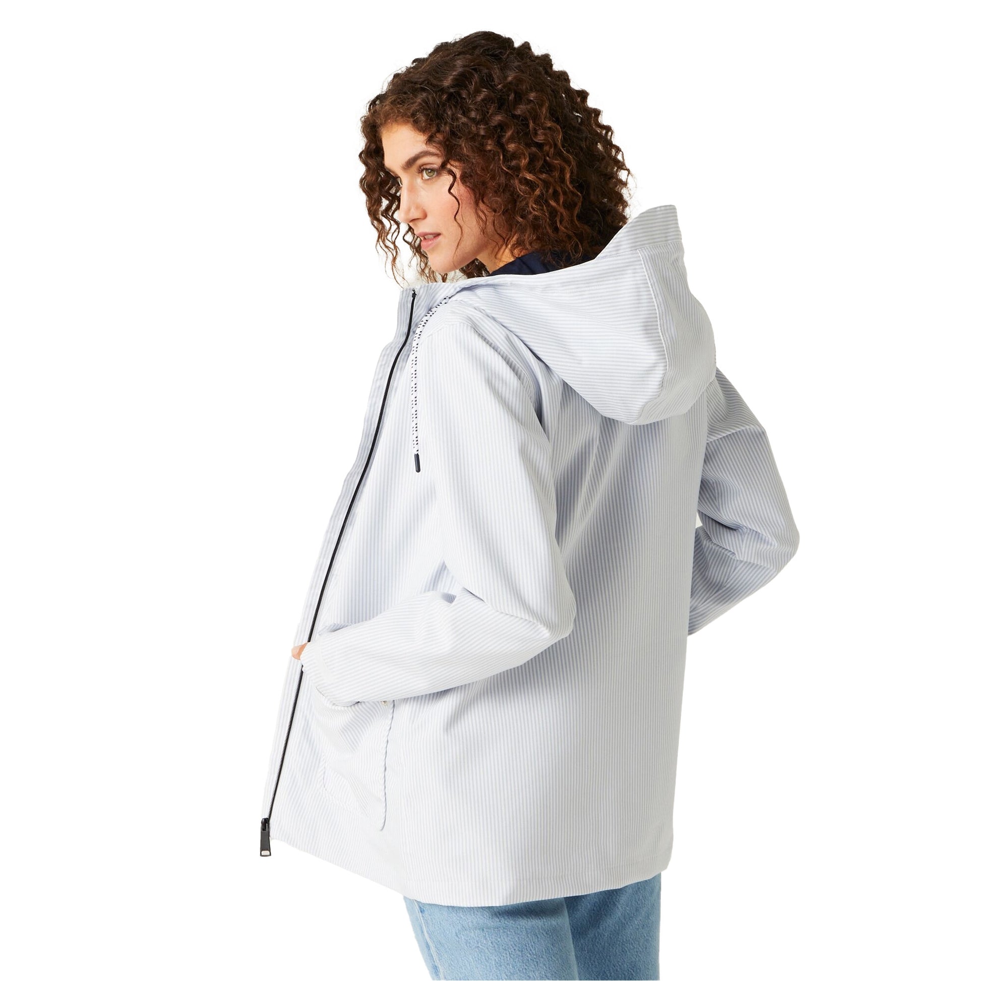 Hydrangea Blue - Pack Shot - Regatta Womens-Ladies Giovanna Fletcher - Bayletta Ticking Stripe Waterproof Jacket