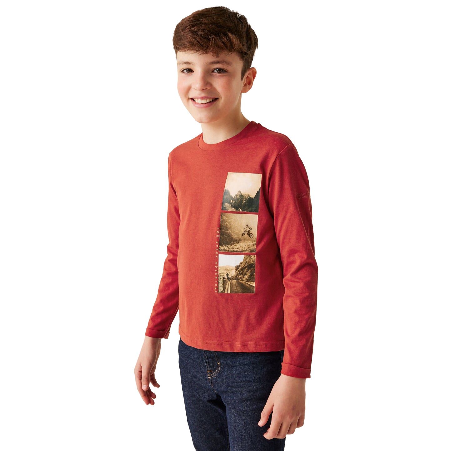 Red Ochre - Side - Regatta Childrens-Kids Wenbie III Photo Split Long-Sleeved T-Shirt