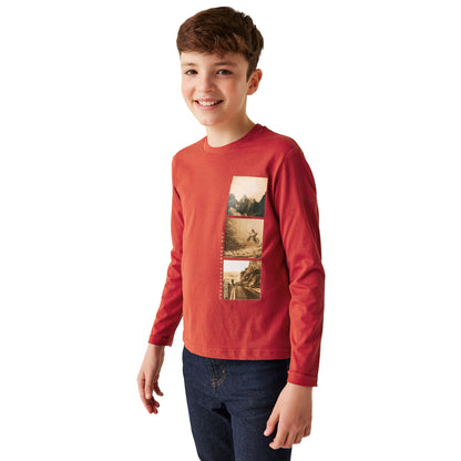 Red Ochre - Side - Regatta Childrens-Kids Wenbie III Photo Split Long-Sleeved T-Shirt