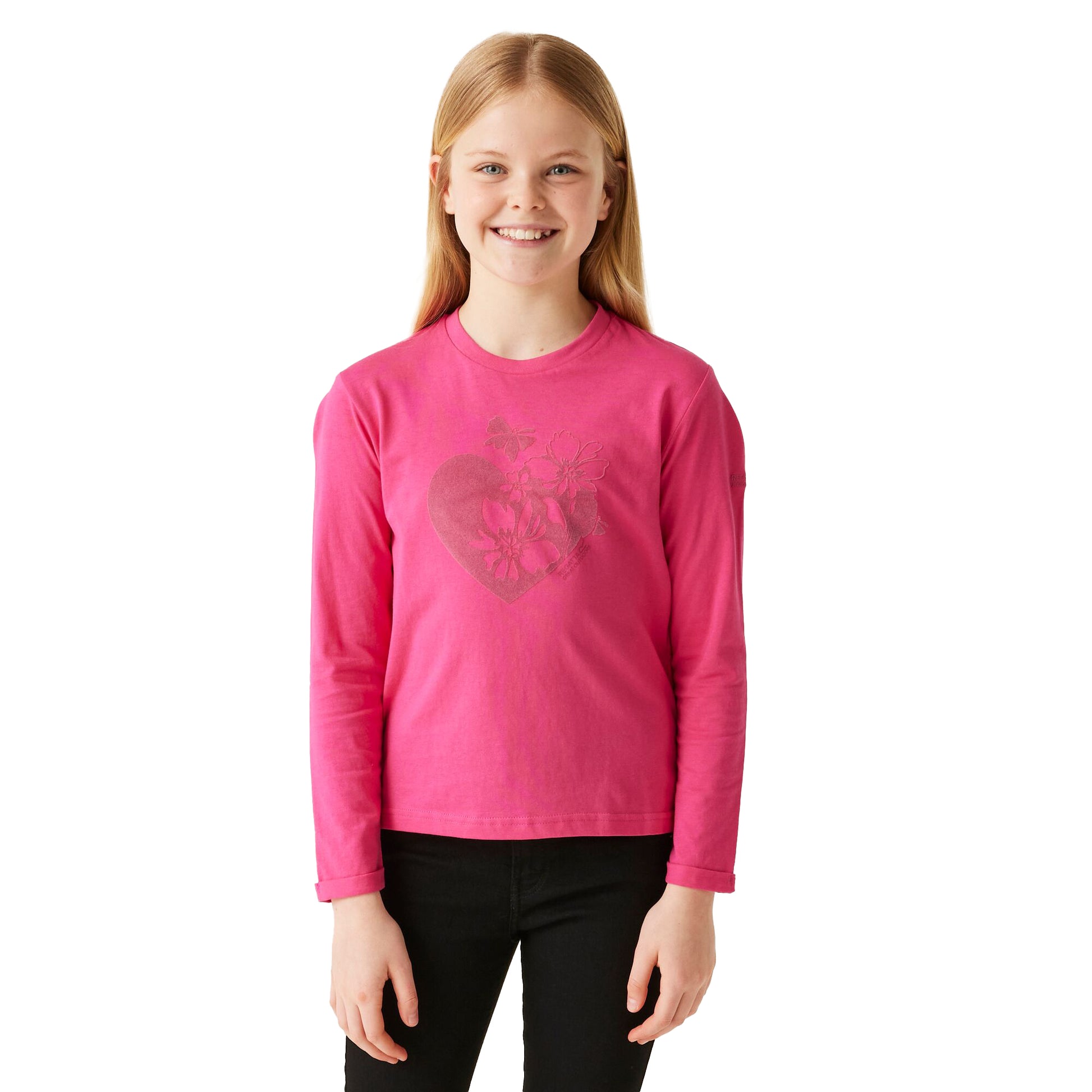 Hot Pink - Side - Regatta Childrens-Kids Wenbie III Hearts & Flowers Long-Sleeved T-Shirt