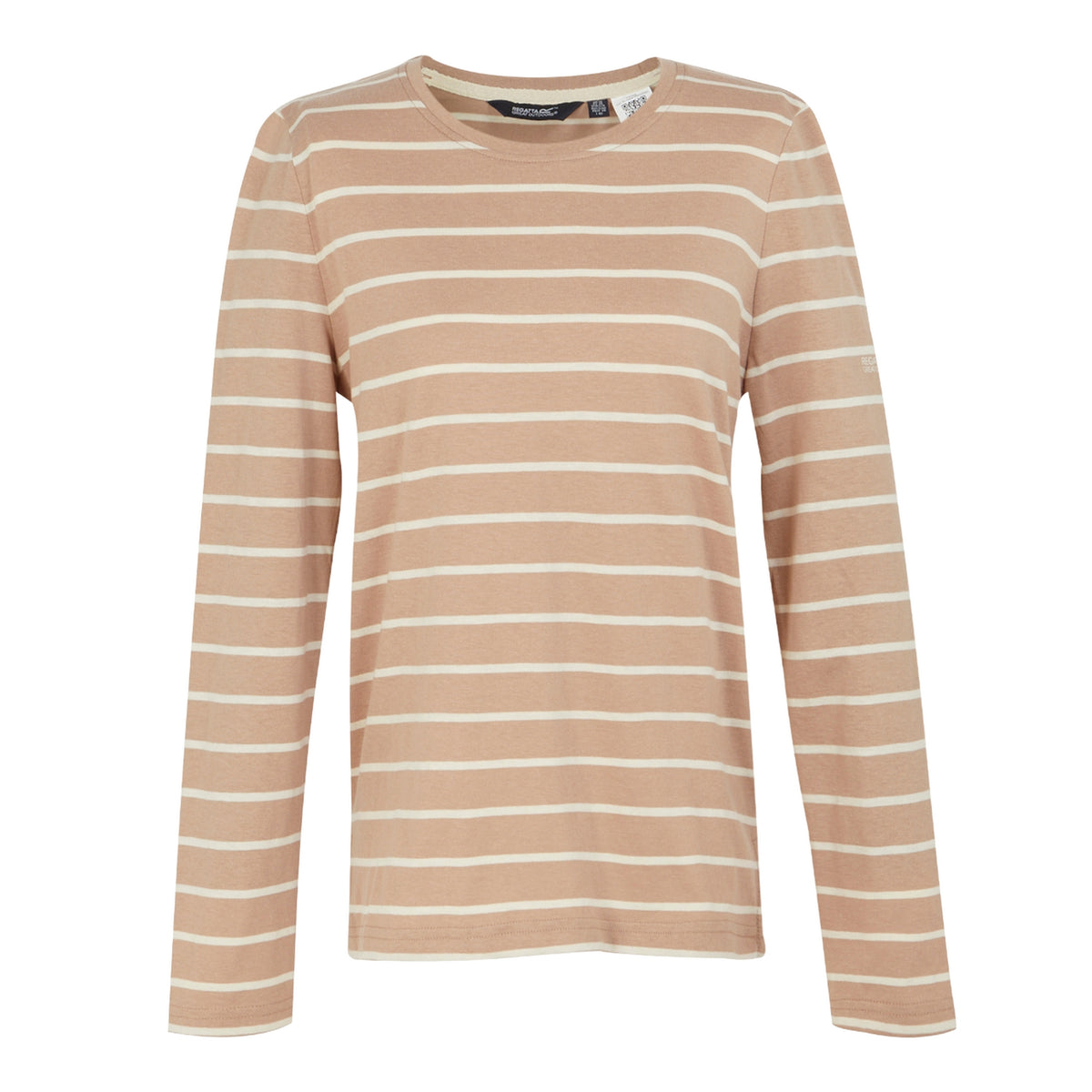 Warm Taupe-Light Vanilla - Front - Regatta Womens-Ladies Federica II Stripe Long-Sleeved T-Shirt