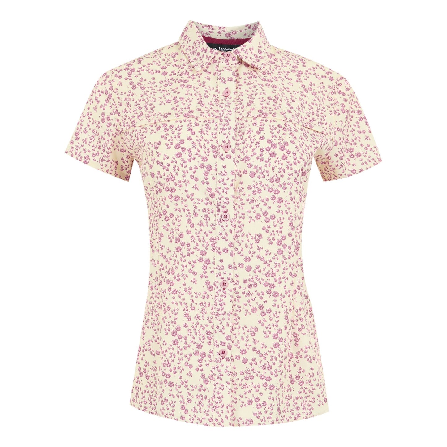 Light Vanilla - Front - Regatta Womens-Ladies Floral Packaway Short-Sleeved Travel Shirt