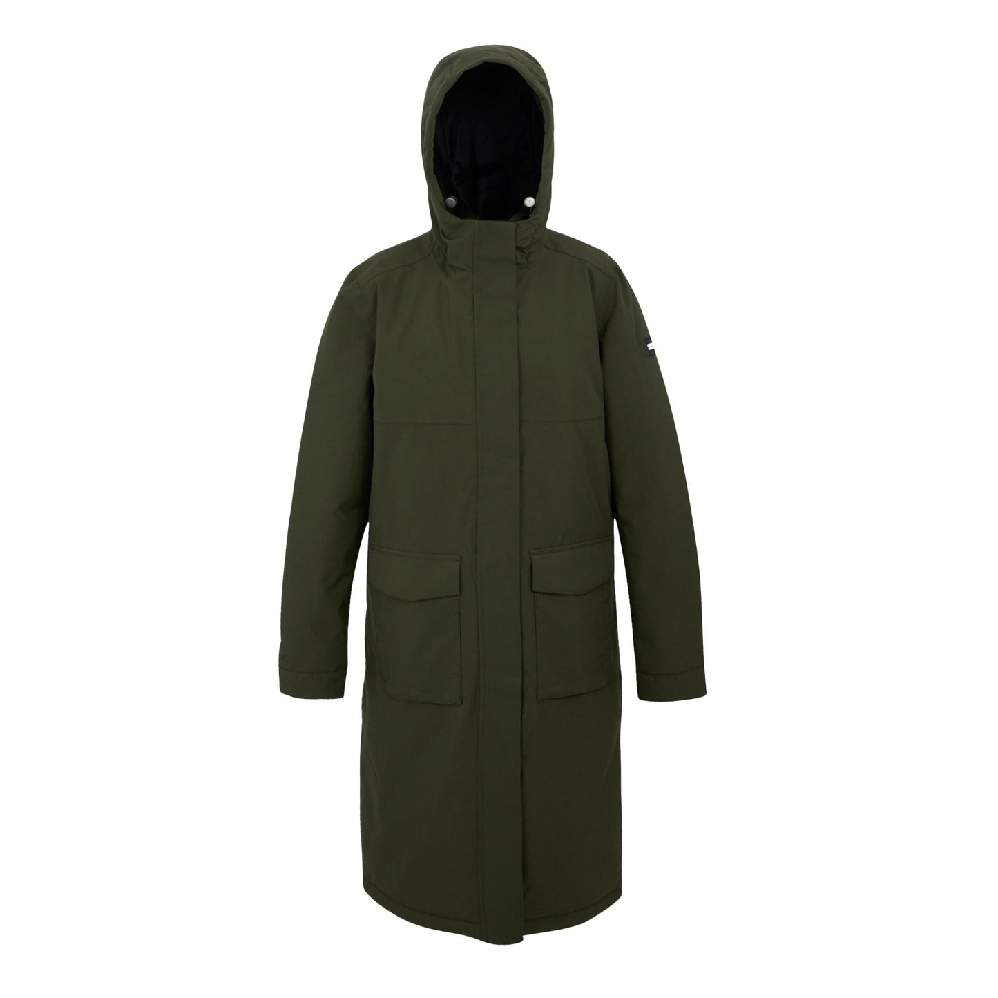 Dark Khaki-Black - Front - Regatta Womens-Ladies Yarli Longline Waterproof Jacket