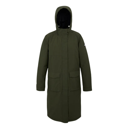 Dark Khaki-Black - Front - Regatta Womens-Ladies Yarli Longline Waterproof Jacket