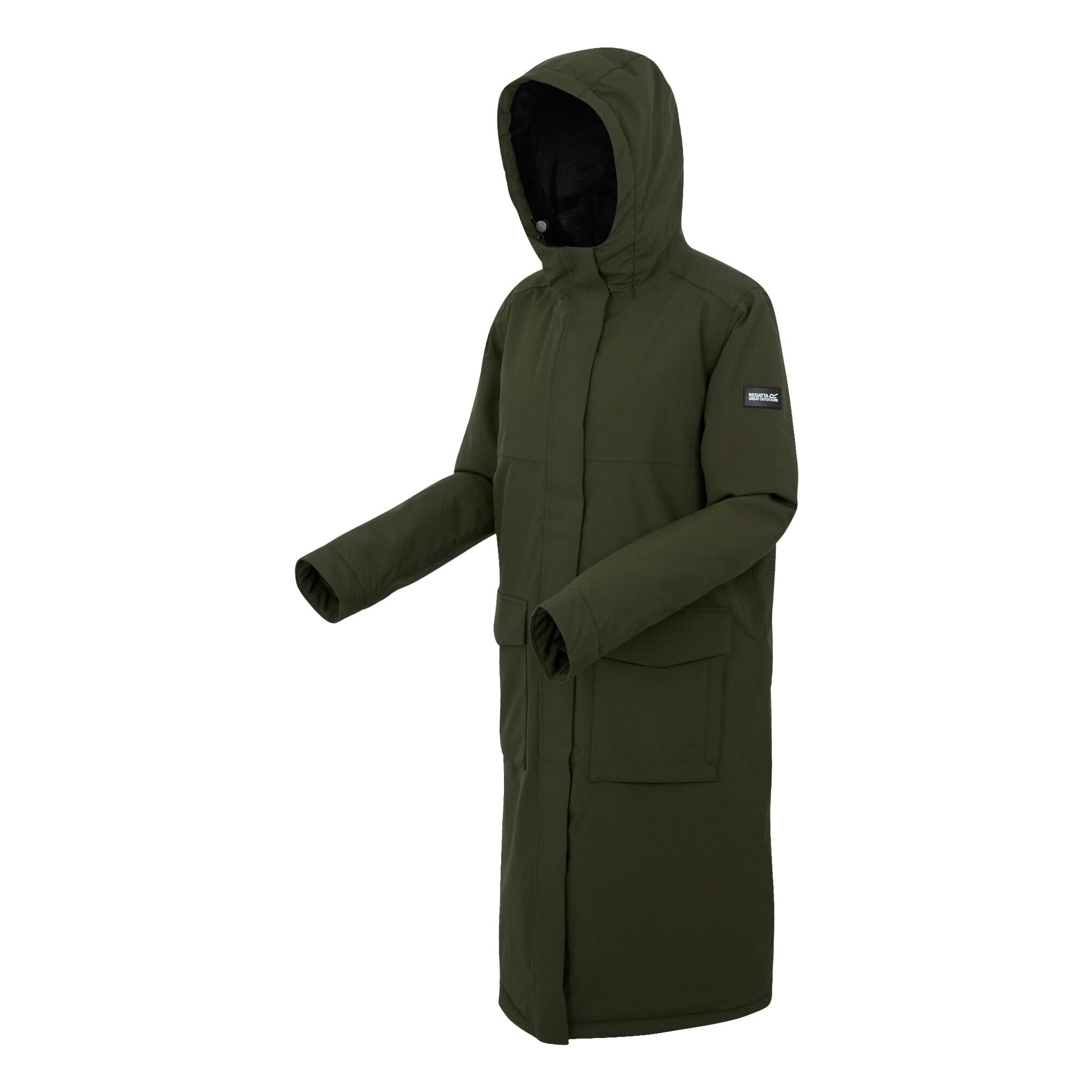 Dark Khaki-Black - Side - Regatta Womens-Ladies Yarli Longline Waterproof Jacket