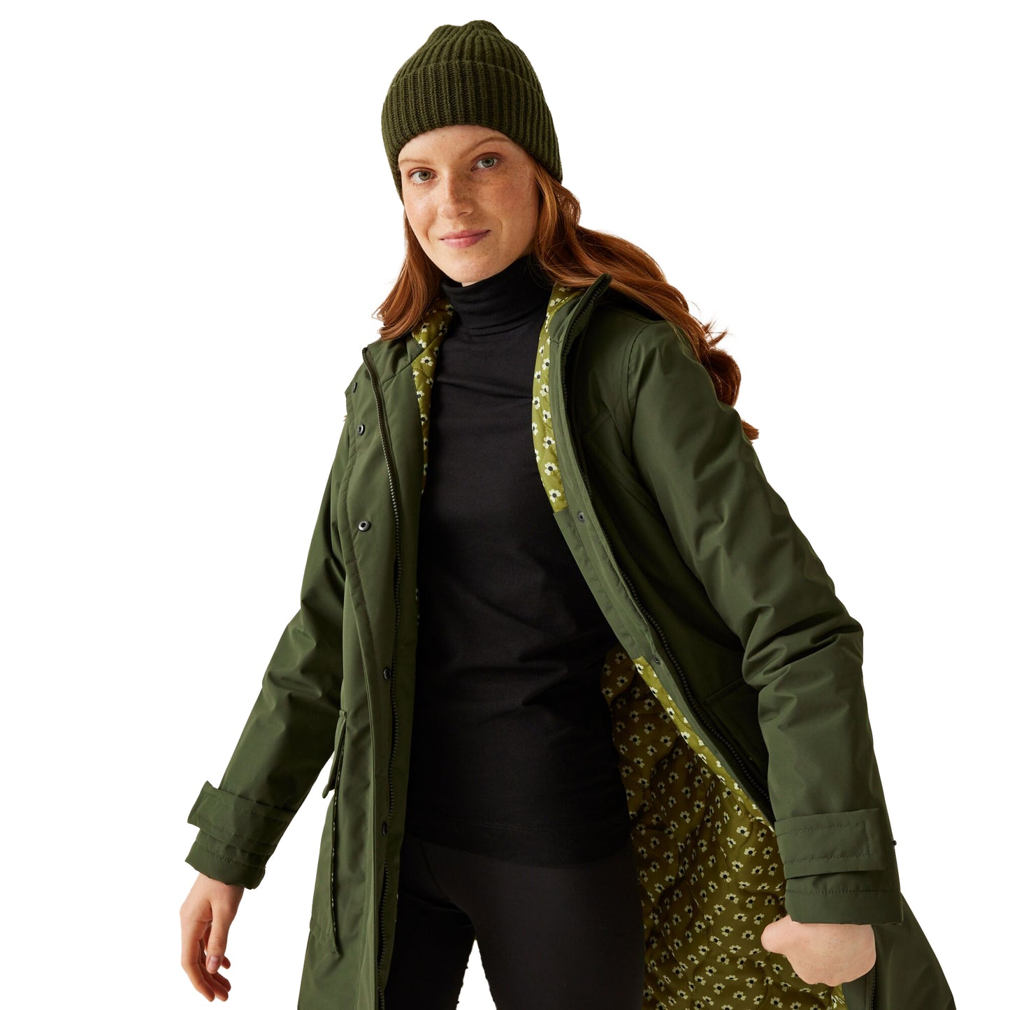 Dark Khaki-Olive - Side - Regatta Womens-Ladies Orla Kiely Longline Waterproof Jacket