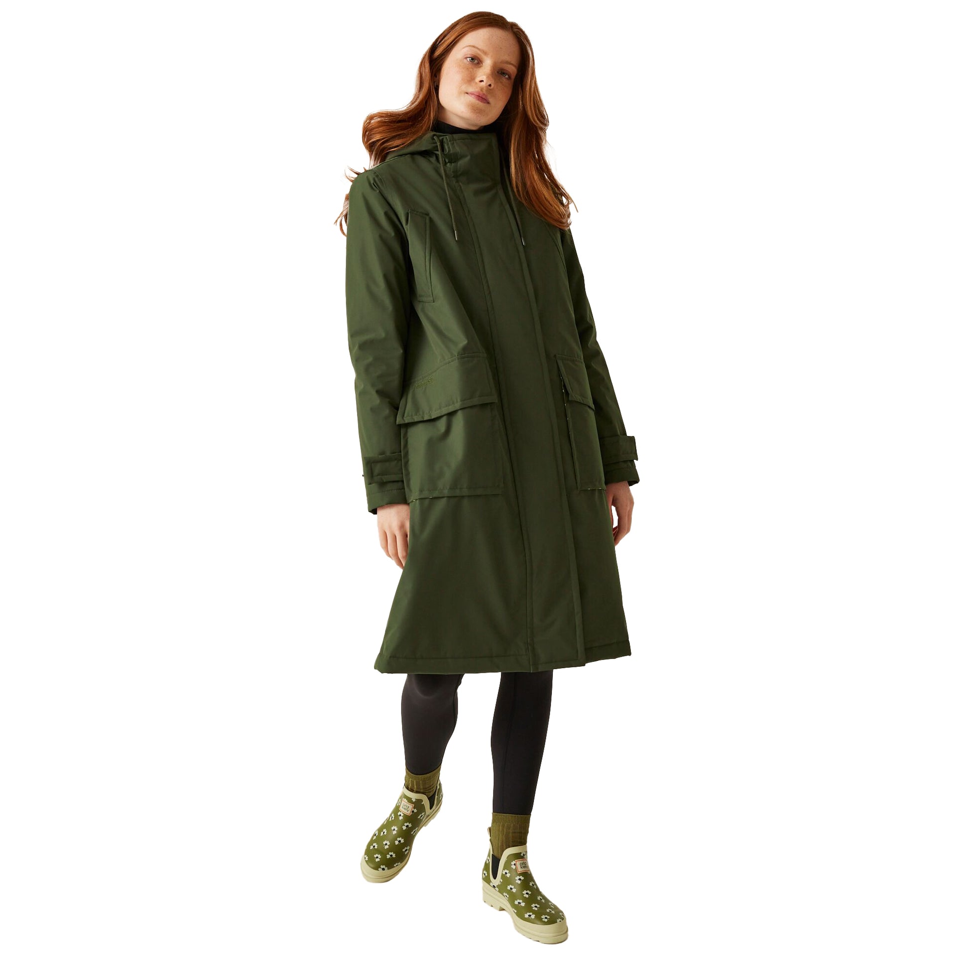 Dark Khaki-Olive - Lifestyle - Regatta Womens-Ladies Orla Kiely Longline Waterproof Jacket