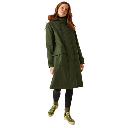 Dark Khaki-Olive - Lifestyle - Regatta Womens-Ladies Orla Kiely Longline Waterproof Jacket