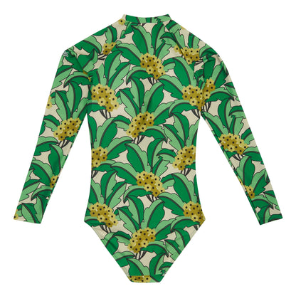Green - Back - Regatta Womens-Ladies Orla Kiely Tropical Leaves Long-Sleeved One Piece Swimsuit