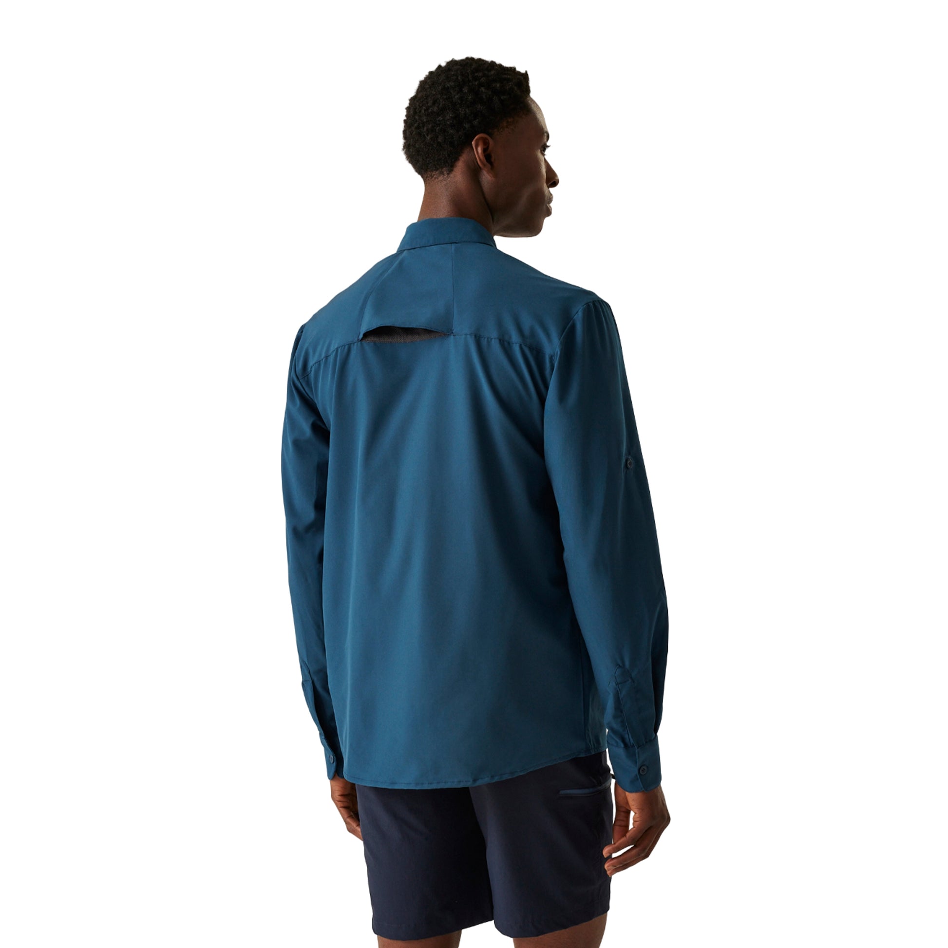 Moonlight Denim - Pack Shot - Regatta Mens Plain Packaway Long-Sleeved Travel Shirt