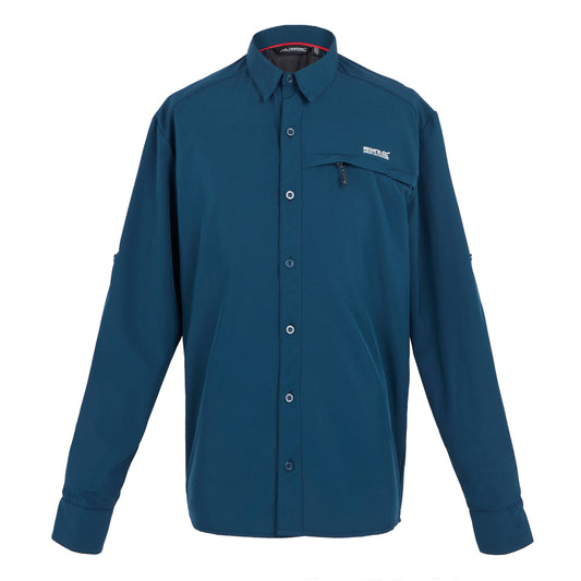 Moonlight Denim - Front - Regatta Mens Plain Packaway Long-Sleeved Travel Shirt