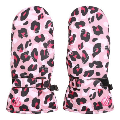 Dusty Rose - Front - Dare 2B Childrens-Kids Jovial Cheetah Print Mittens
