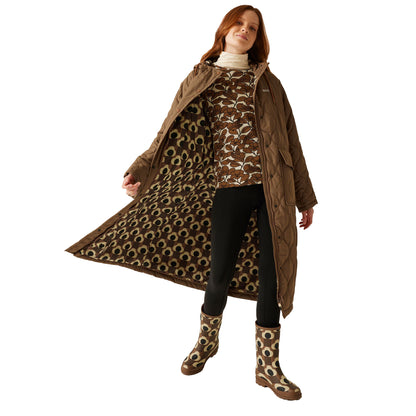 Toasted Tan - Lifestyle - Regatta Womens-Ladies Orla Kiely Quilted Long Length Jacket