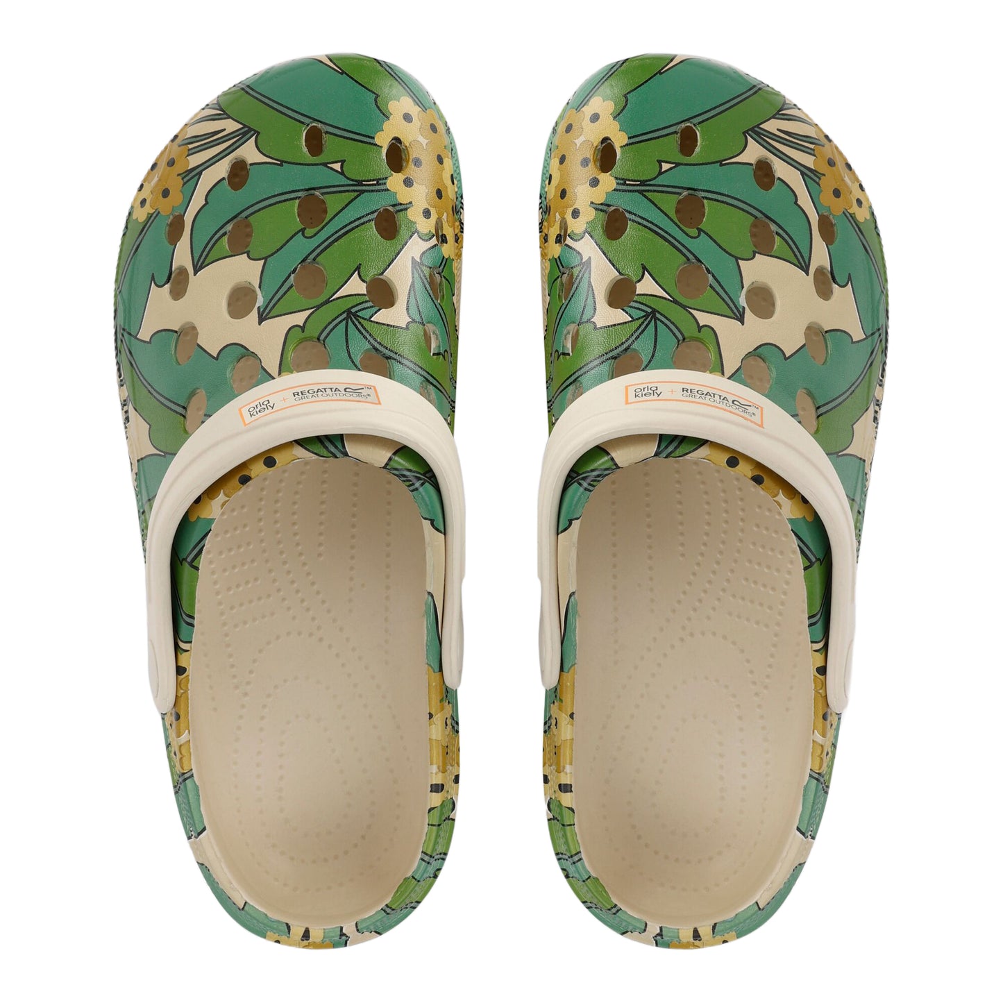 Green - Side - Regatta Womens-Ladies Orla Tropical Leaves Lightweight Clogs
