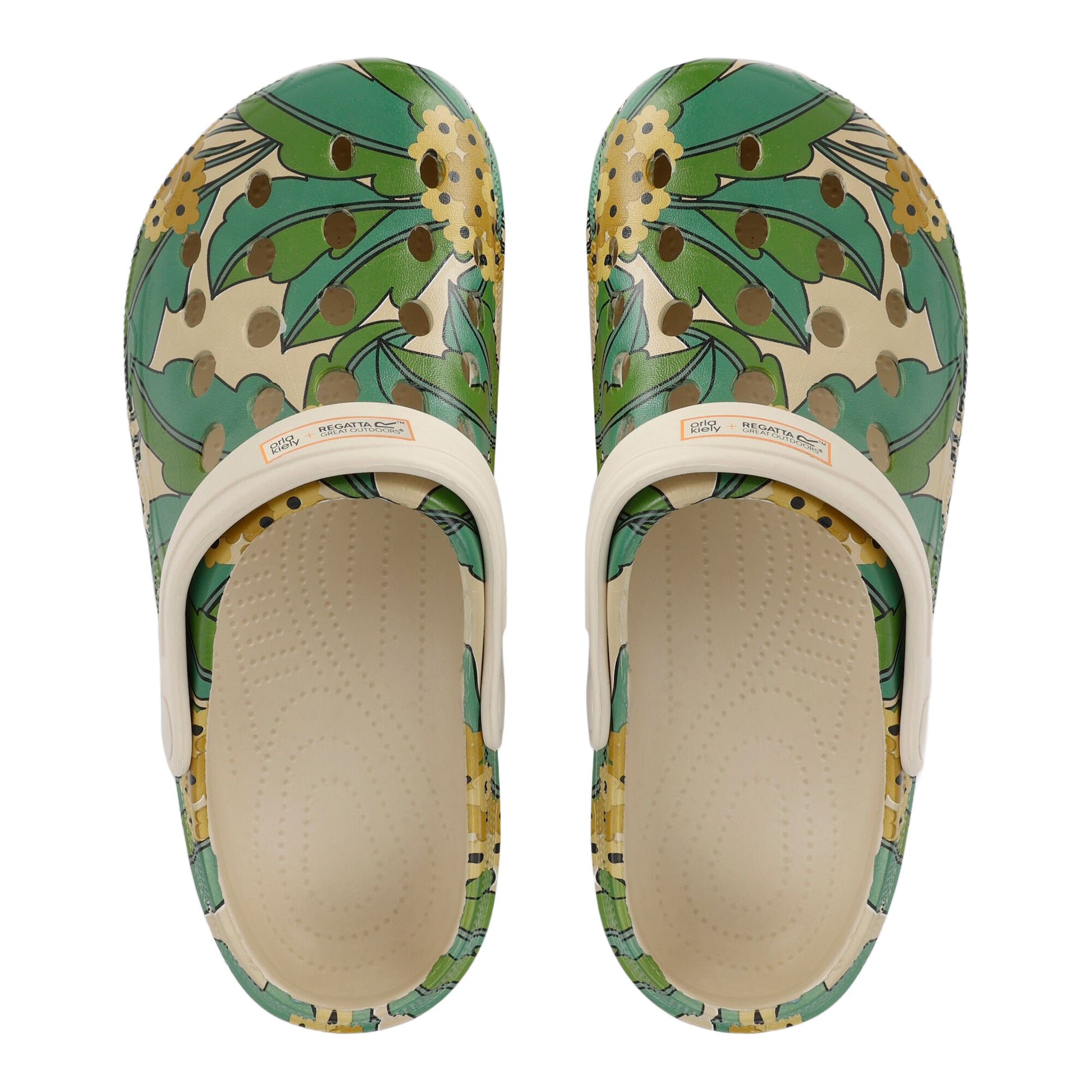 Green - Side - Regatta Womens-Ladies Orla Tropical Leaves Lightweight Clogs