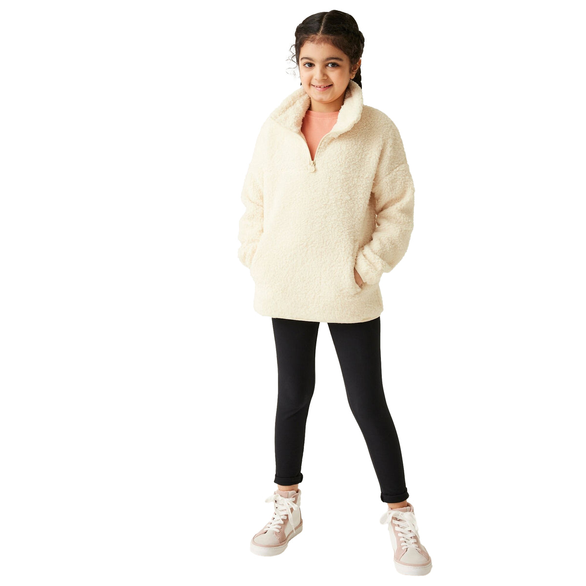 Light Vanilla - Lifestyle - Regatta Childrens-Kids Kaliza Half Zip Fleece Top