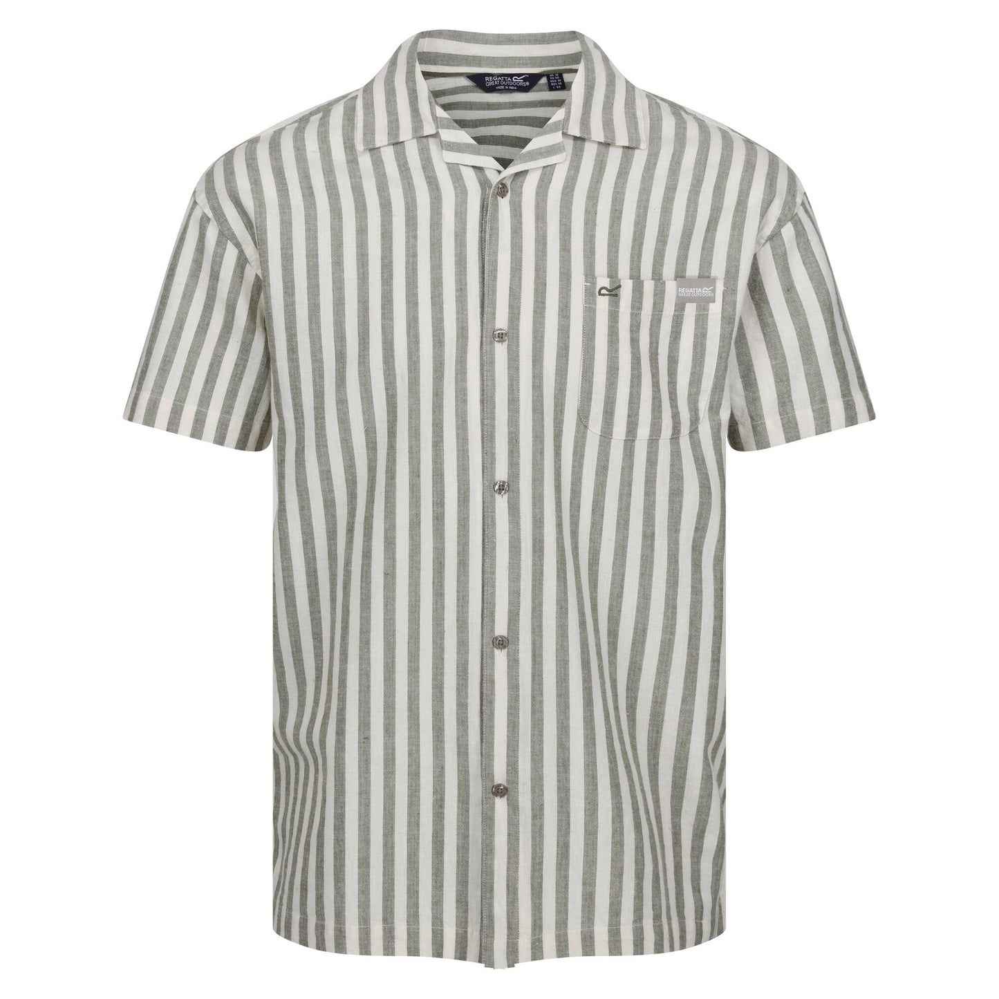 Fauna-Antique White - Front - Regatta Mens Shorebay II Stripe Short-Sleeved Shirt