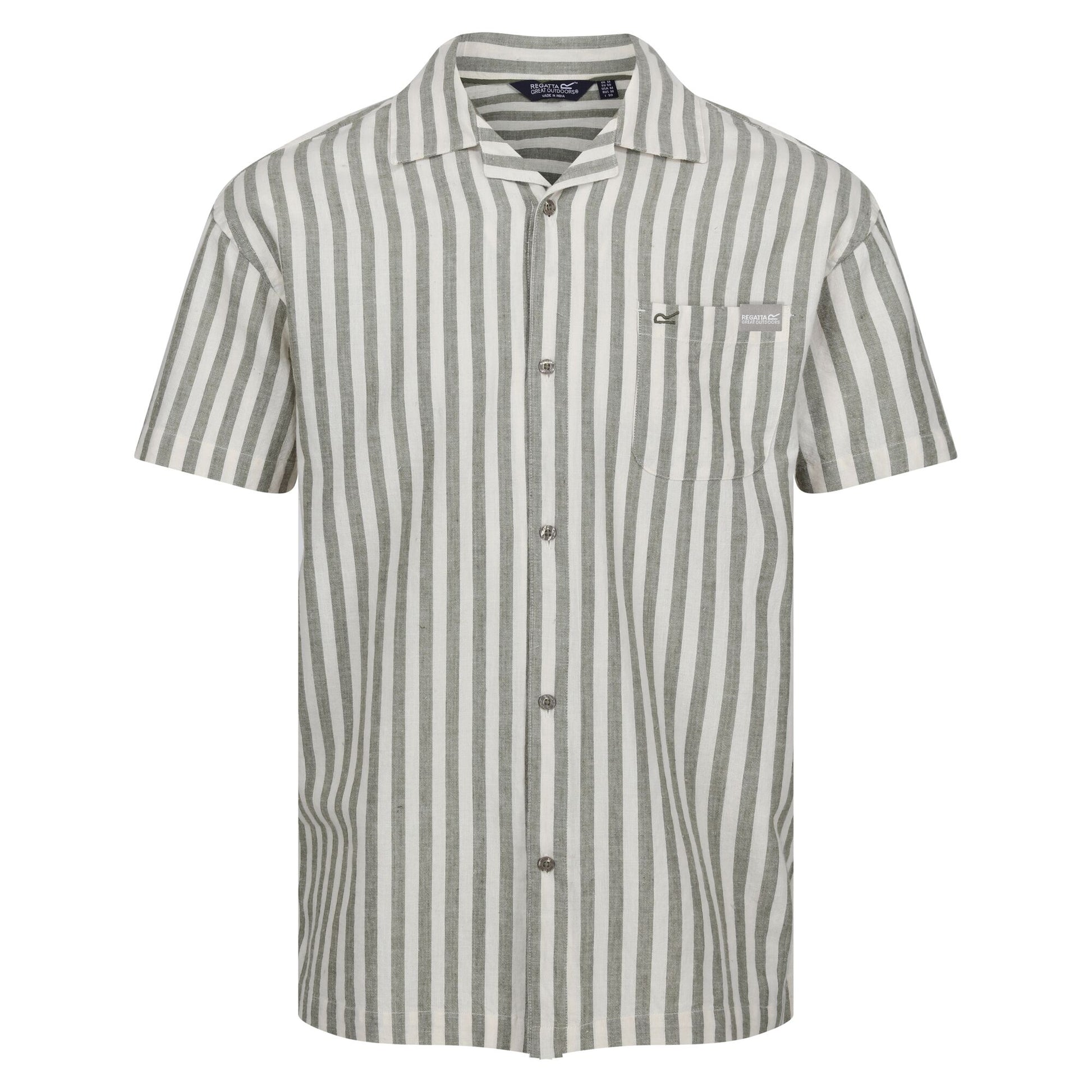 Fauna-Antique White - Front - Regatta Mens Shorebay II Stripe Short-Sleeved Shirt
