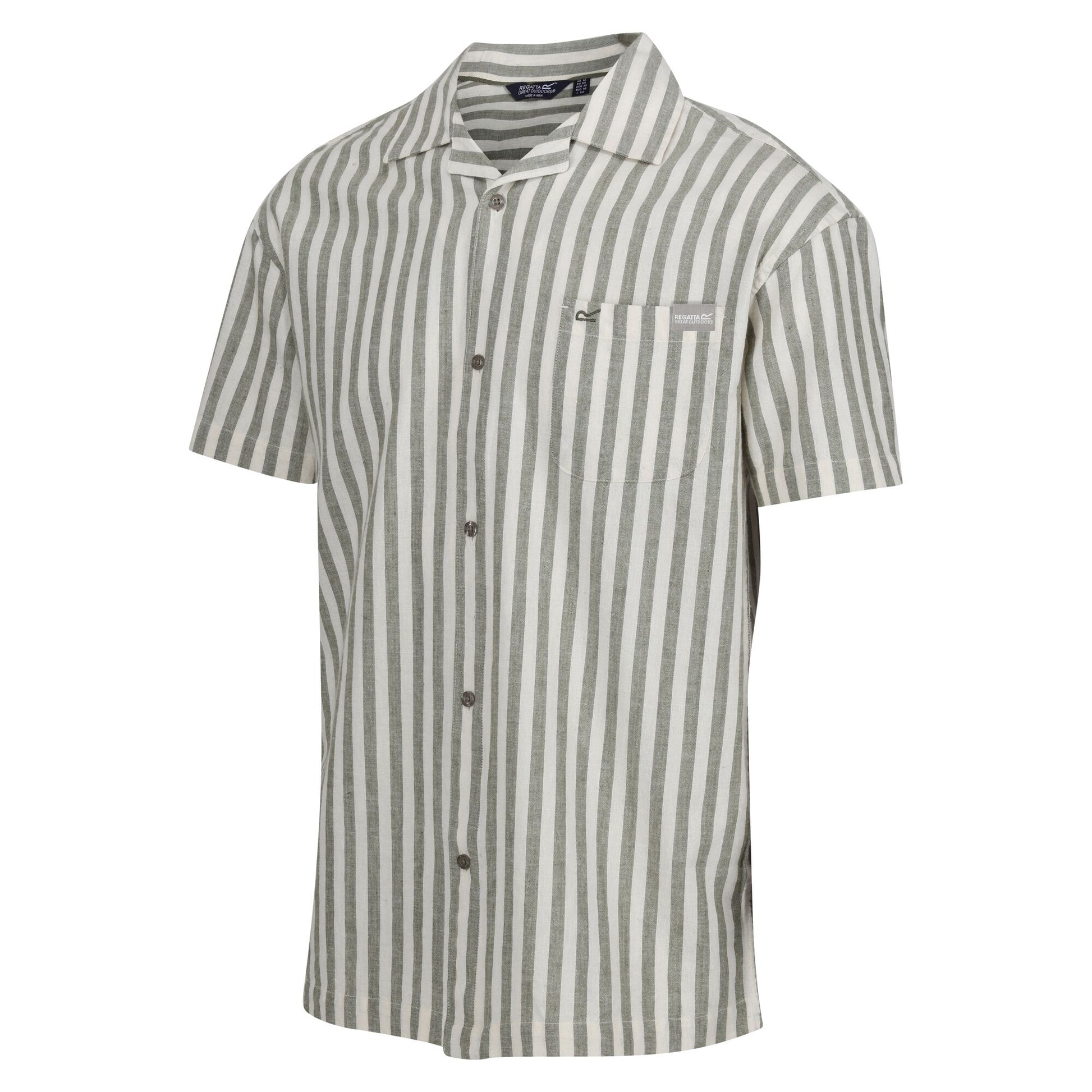 Fauna-Antique White - Side - Regatta Mens Shorebay II Stripe Short-Sleeved Shirt
