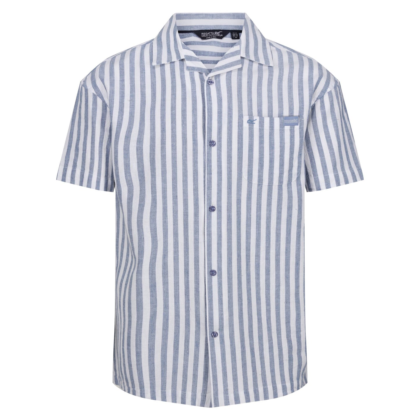 Coronet Blue-White - Front - Regatta Mens Shorebay II Stripe Short-Sleeved Shirt
