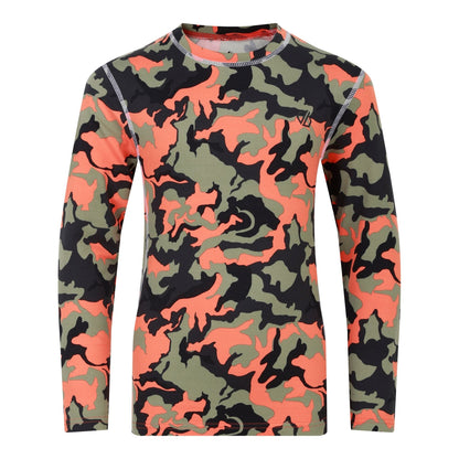 Orange Rust - Side - Dare 2B Childrens-Kids Pow II Camo Base Layer Set