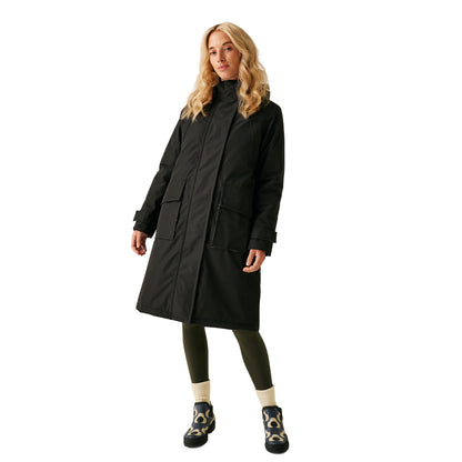 Black-Grey - Side - Regatta Womens-Ladies Orla Kiely Birdy Longline Waterproof Jacket