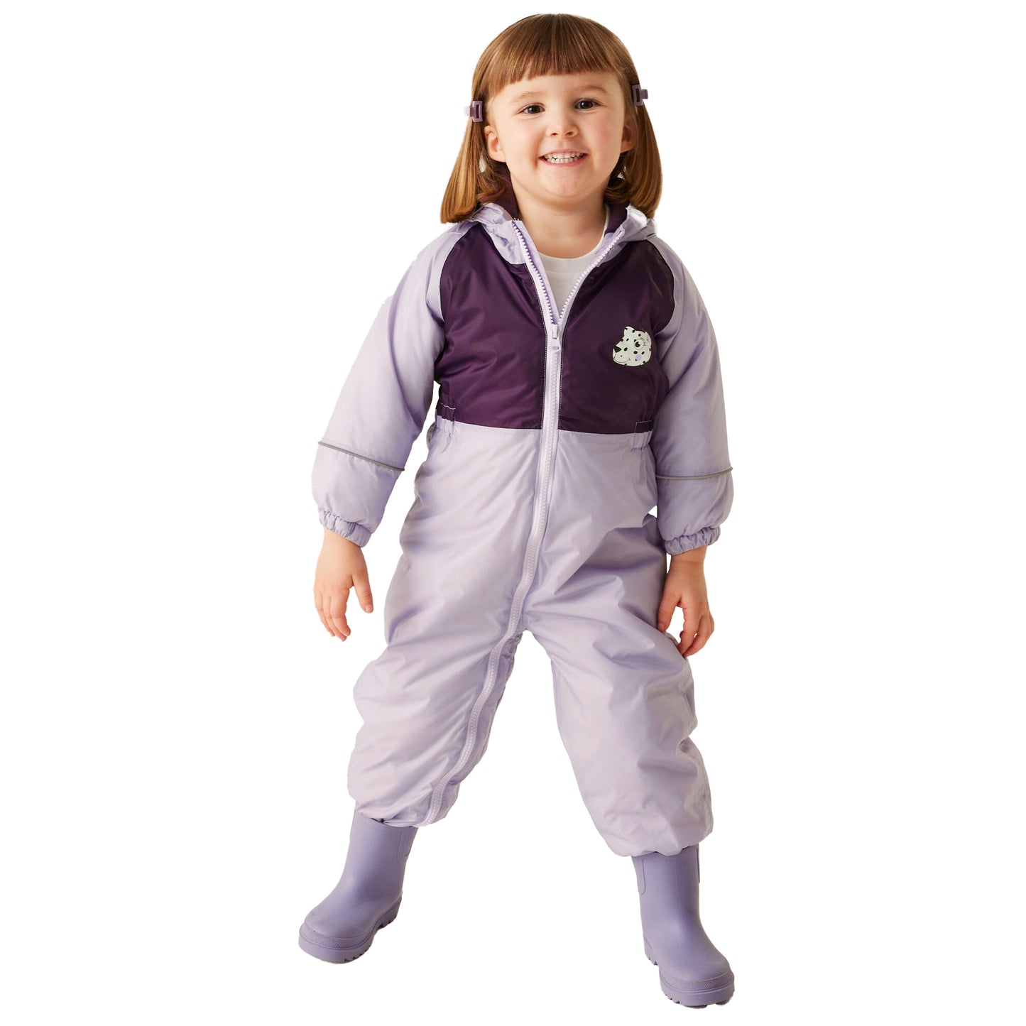 Lilac Frost - Side - Regatta Childrens-Kids Mudplay III Shyla The Leopard Leopard Puddle Suit