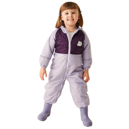 Lilac Frost - Side - Regatta Childrens-Kids Mudplay III Shyla The Leopard Leopard Puddle Suit