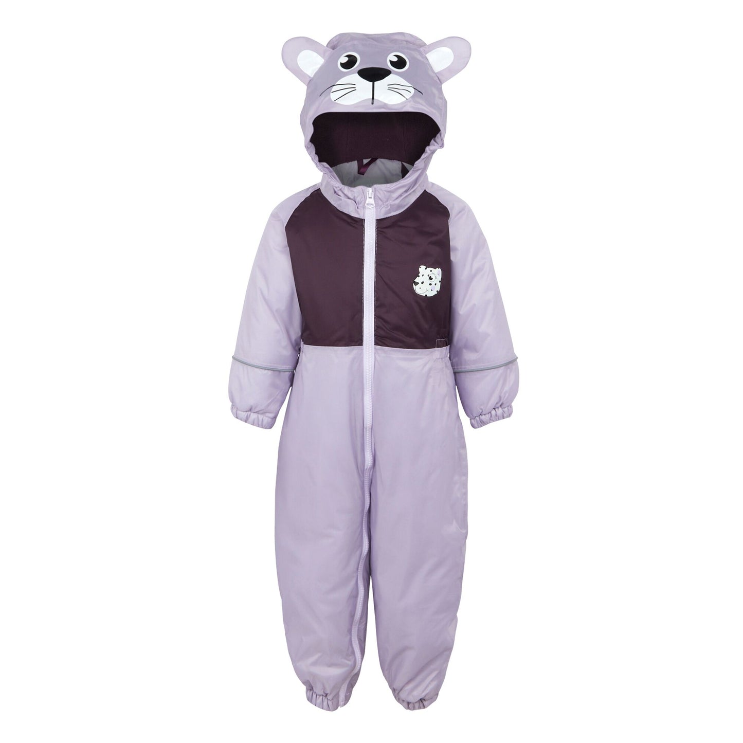 Lilac Frost - Front - Regatta Childrens-Kids Mudplay III Shyla The Leopard Leopard Puddle Suit