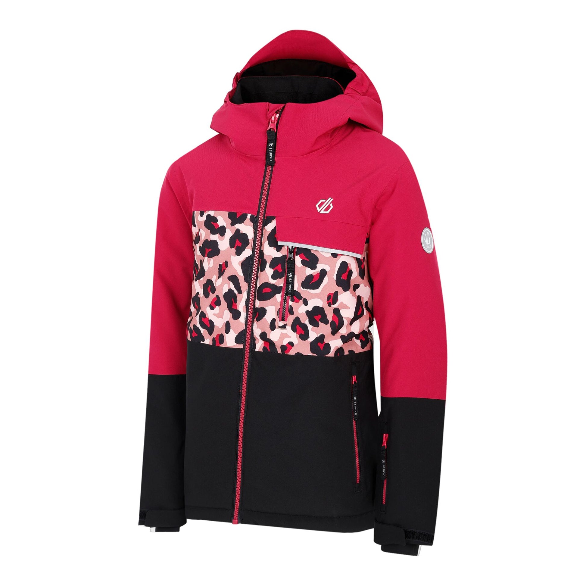 Berry Pink-Dusty Rose - Side - Dare 2B Childrens-Kids Traverse II Cheetah Print Ski Jacket