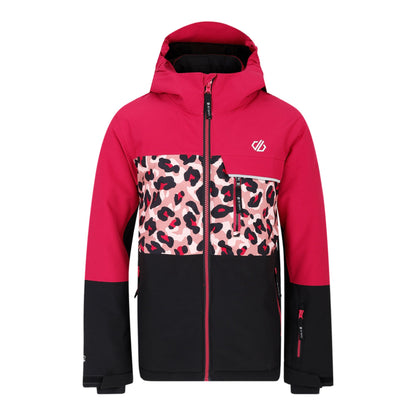 Berry Pink-Dusty Rose - Front - Dare 2B Childrens-Kids Traverse II Cheetah Print Ski Jacket