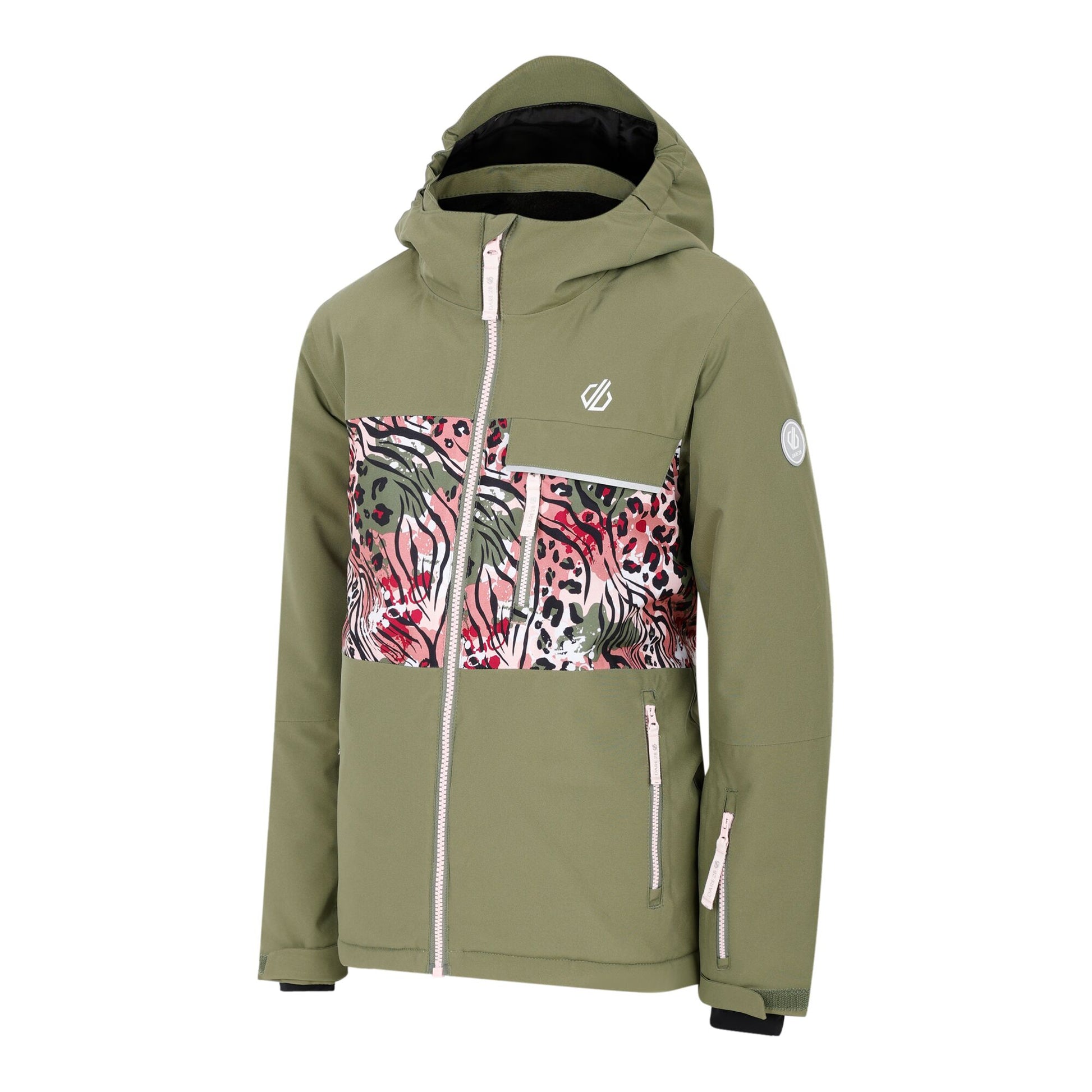 Green Flash-Kingfisher Blue - Side - Dare 2B Childrens-Kids Traverse II Camo Ski Jacket