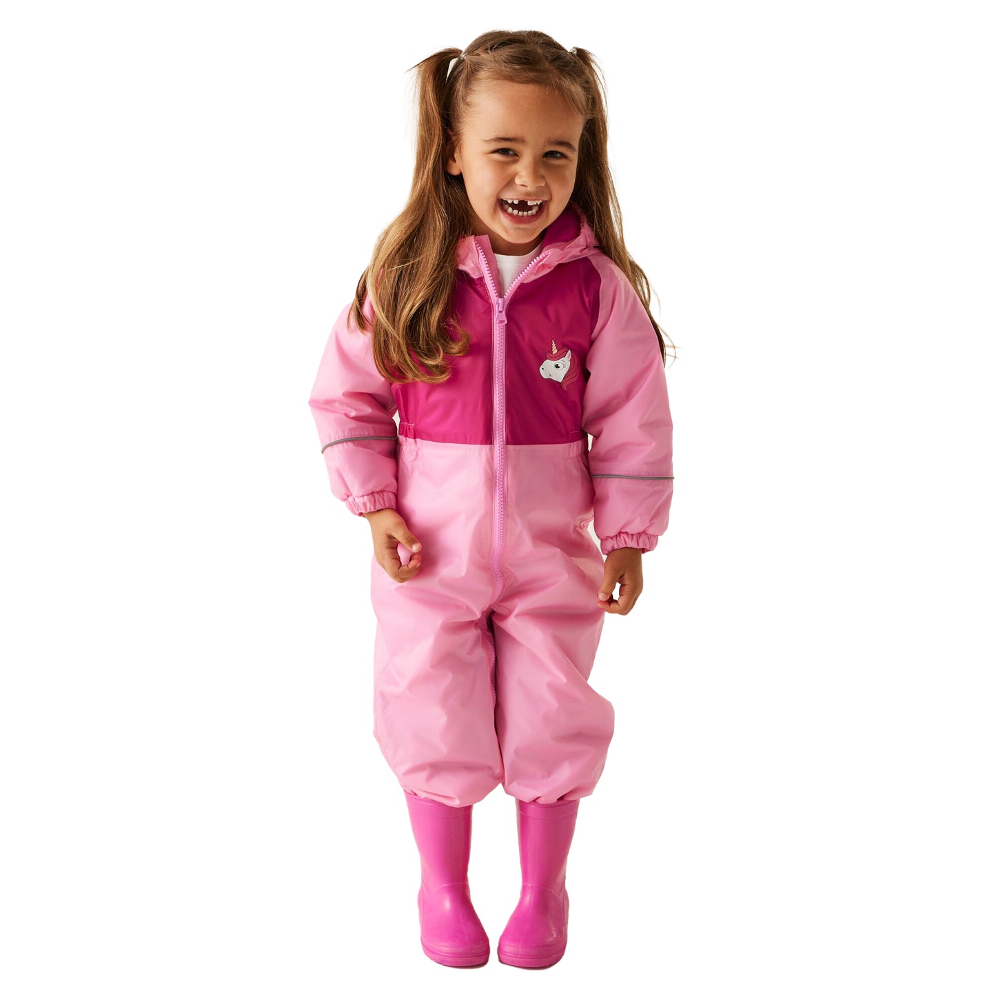 Sweet Pink - Side - Regatta Childrens-Kids Mudplay III Luna The Unicorn Waterproof Puddle Suit