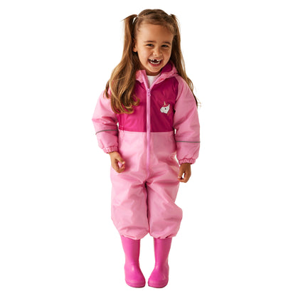Sweet Pink - Side - Regatta Childrens-Kids Mudplay III Luna The Unicorn Waterproof Puddle Suit