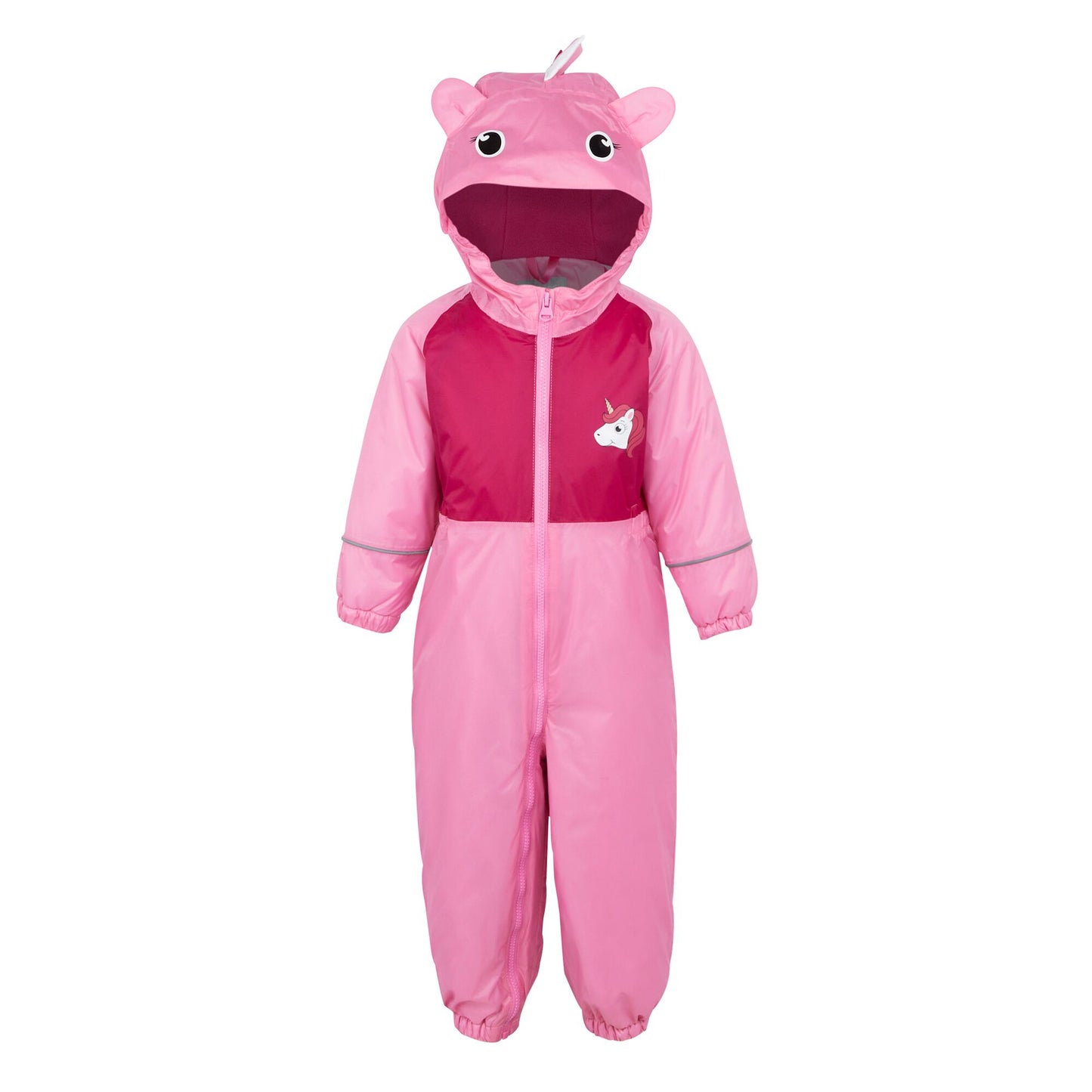 Sweet Pink - Front - Regatta Childrens-Kids Mudplay III Luna The Unicorn Waterproof Puddle Suit