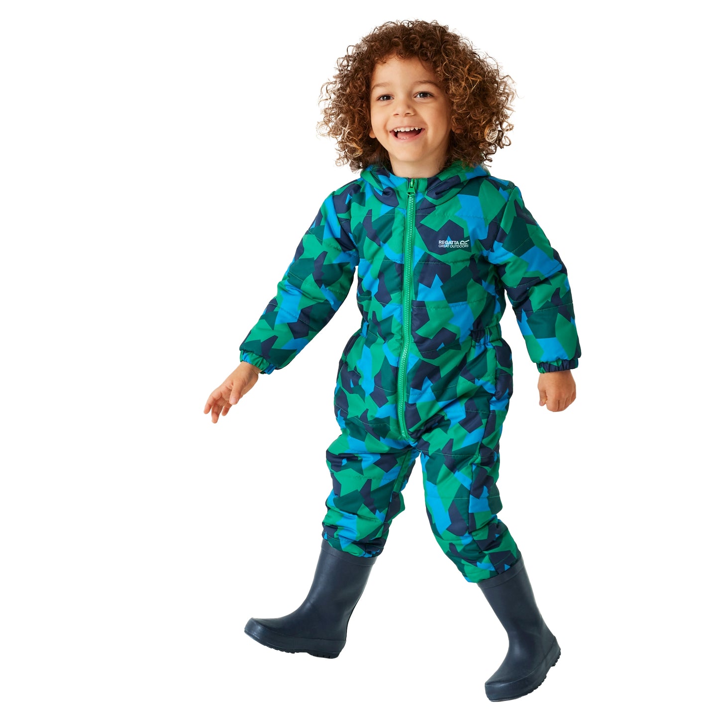 Hydro Blue - Side - Regatta Childrens-Kids Penrose Geo Camo Puddle Suit