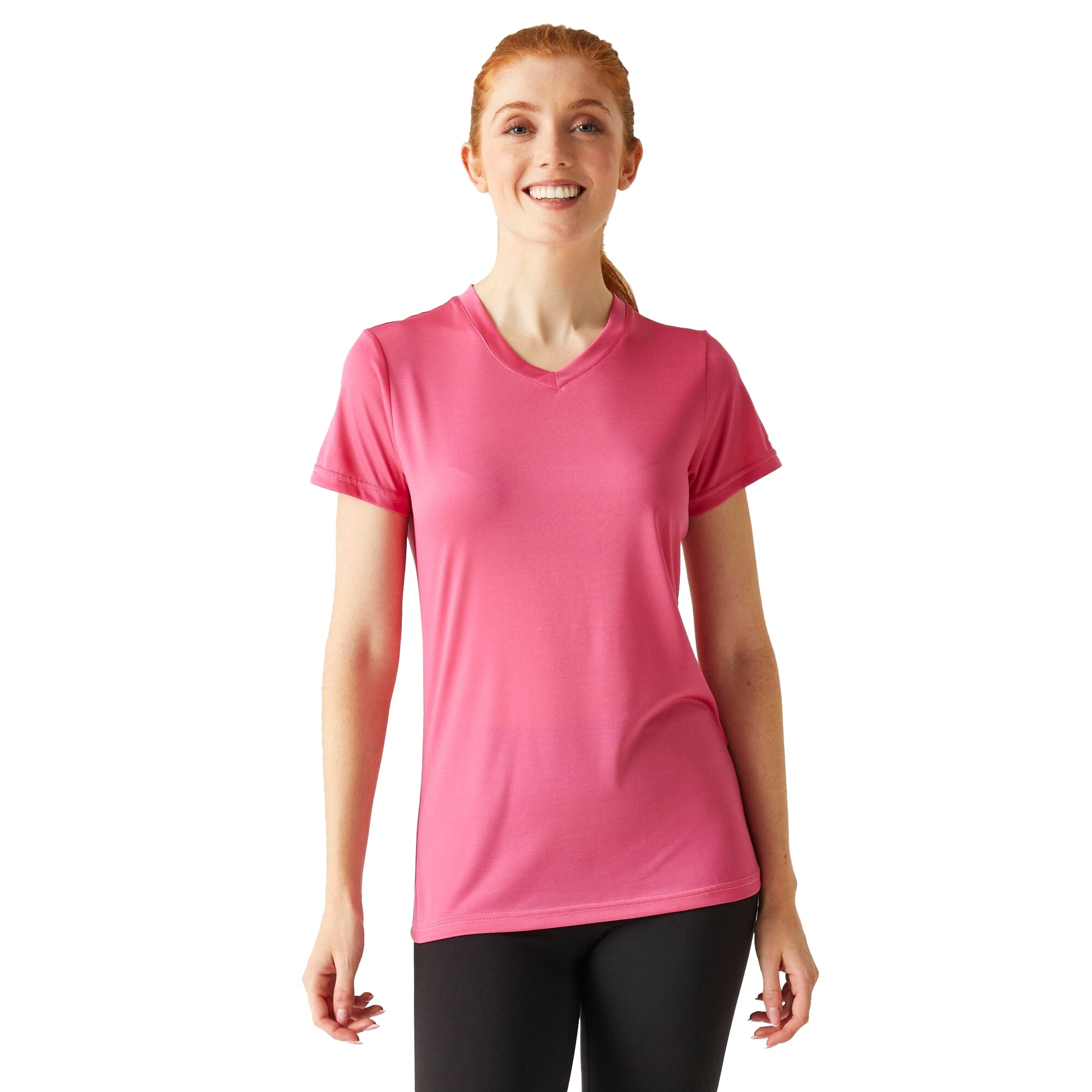 Flamingo Pink - Lifestyle - Regatta Womens-Ladies Fingal Plain V Neck T-Shirt