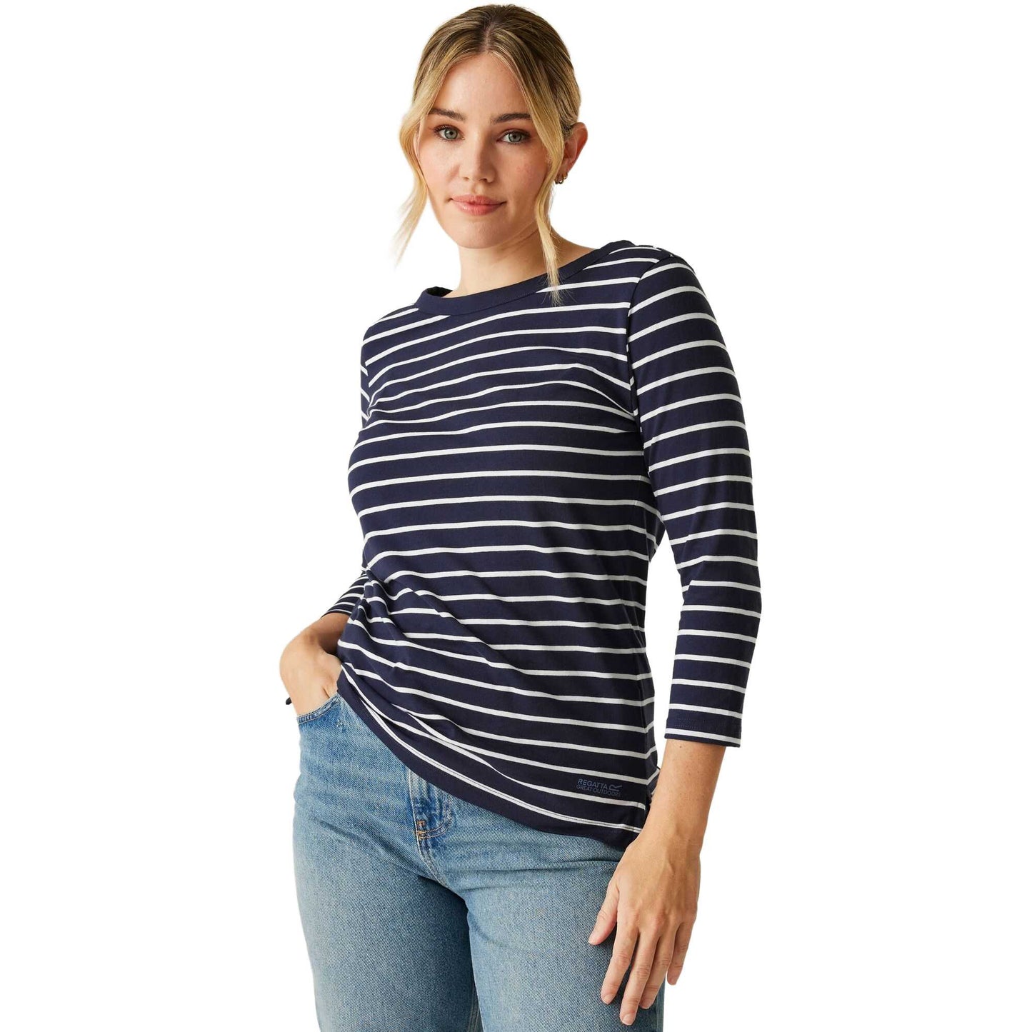 Navy-White - Lifestyle - Regatta Womens-Ladies Baylette II Striped T-Shirt